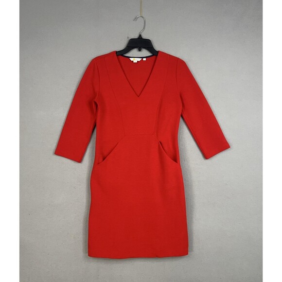 Boden Dress Womens 2 Red V Neck  Ottoman Rib Pockets Minimal Quiet Luxury Office - Picture 1 of 13